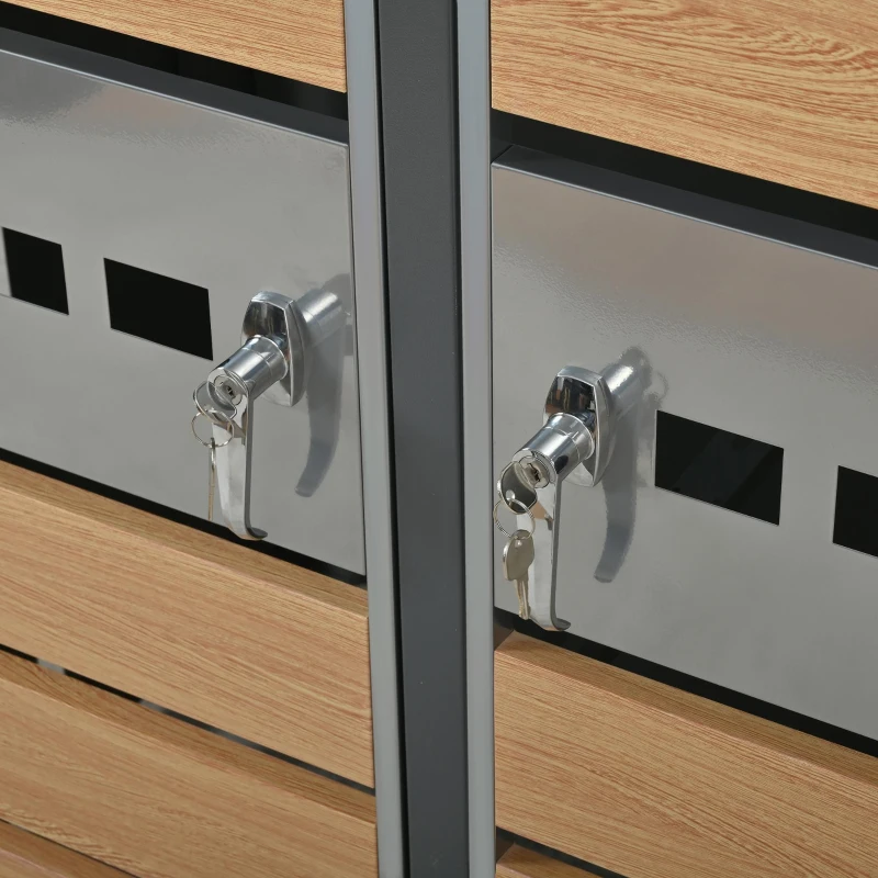 Mülltonnenbox mit hydraulischem Klappdeckel, mit 2 separaten Fächern und abschließbaren Türen, 132x80x118,5 cm, Grau+Naturfarbe