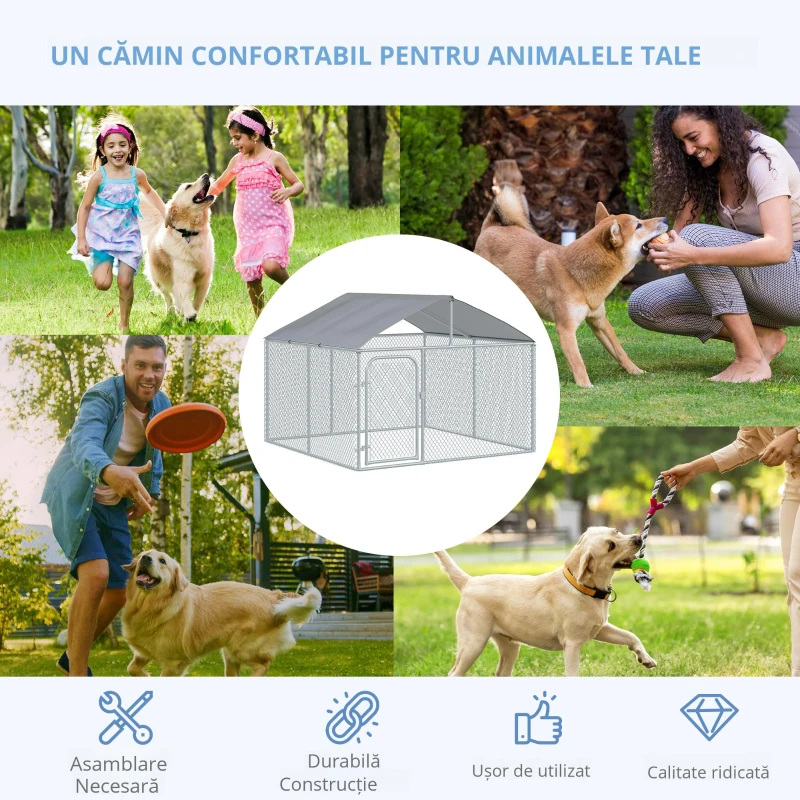 Pawhut tarc Exterior Caini 230×230×175 cm – Cu Acoperis Impermeabil(m-4)