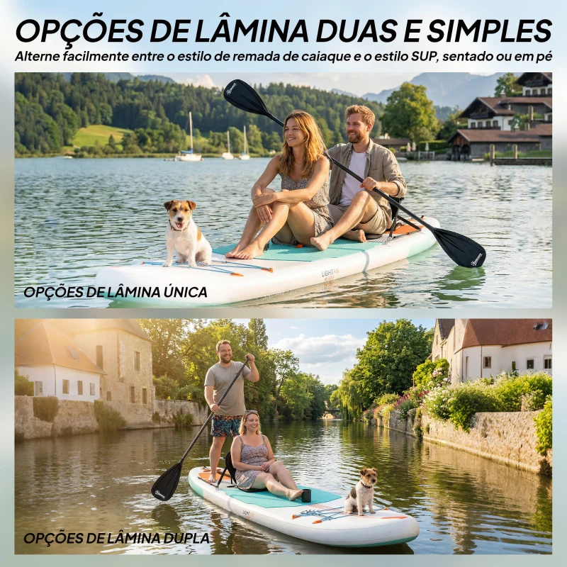 Outsunny Prancha Paddle Surf Insuflável SUP Extra Longa de 335 cm com Assento Remo Conversível Quilhas Bomba e Mochila Carga 180 kg