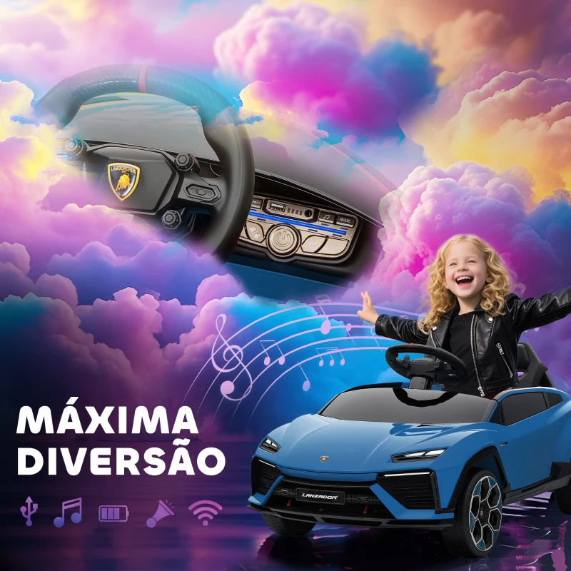 AIYAPLAY Carro Elétrico para Crianças 12V com Motor Duplo Rodas com Suspensão Faróis Música USB 101,5x49x43 cm Azul