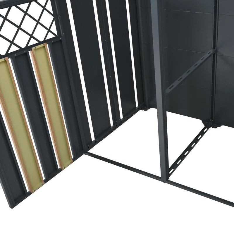 Mülltonnenbox mit hydraulischem Klappdeckel und abschließbarer Front, zwei getrennte Fächer, 132x80x118,5 cm, Grau+Naturfarbe