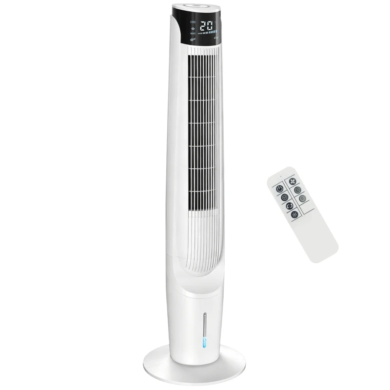 HOMCOM Air Cooler with LED Display and Remote Control, Oscillating Ice Cooling Fan with 3 Speeds, 4 Modes, 12 Hour Timer, White