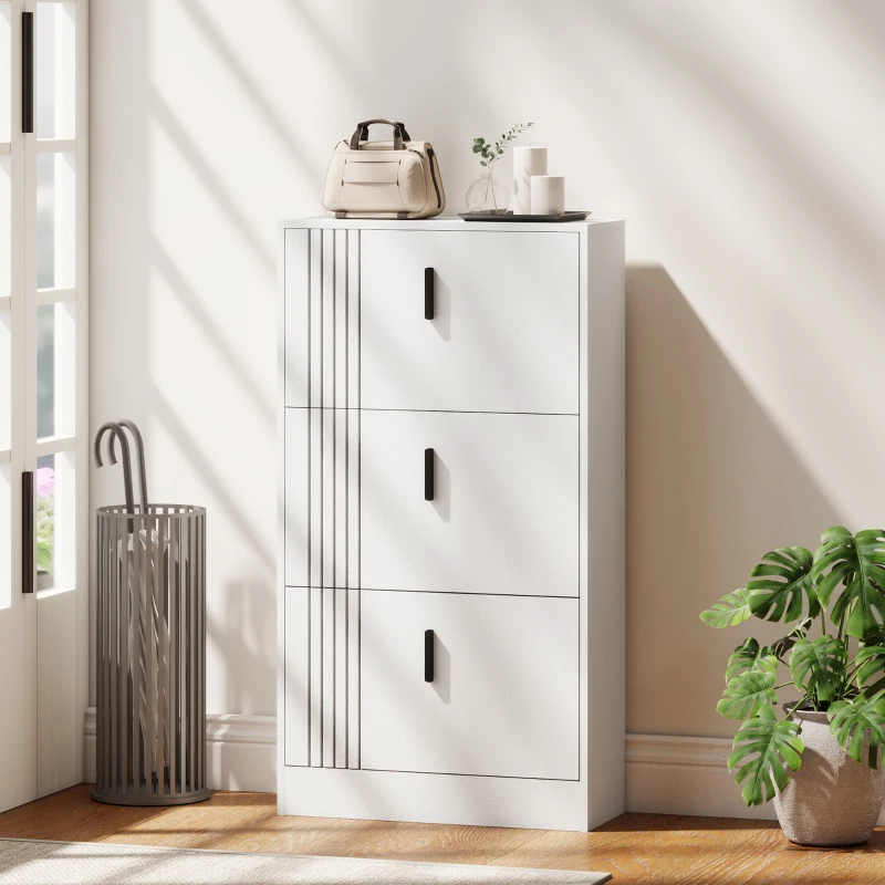 HOMCOM Dulap pentru încălțăminte dulap pantofi cu 3 uși rabatabile 18 perechi capacitate mare din lemn 63 x 24 x 117 cm alb