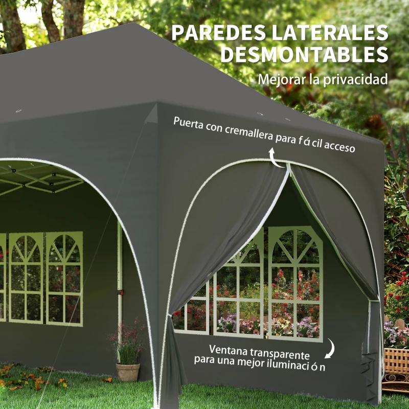 Outsunny Carpa Plegable 6x3 m Pop-up con 6 Laterales Desmontables Altura Ajustable y Bolsa de Transporte Gris Oscuro
