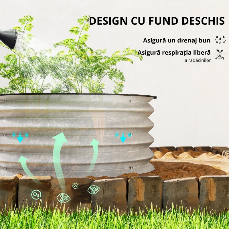 Outsunny Set de 2 Paturi inaltate pentru Gradina, Jardiniera inaltata pentru Exterior cu Margine de Protectie