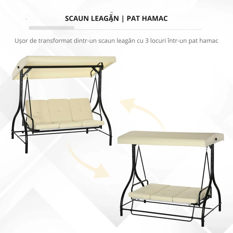 Outsunny Balansoar de Gradina 3 Locuri, Balansoar Pat