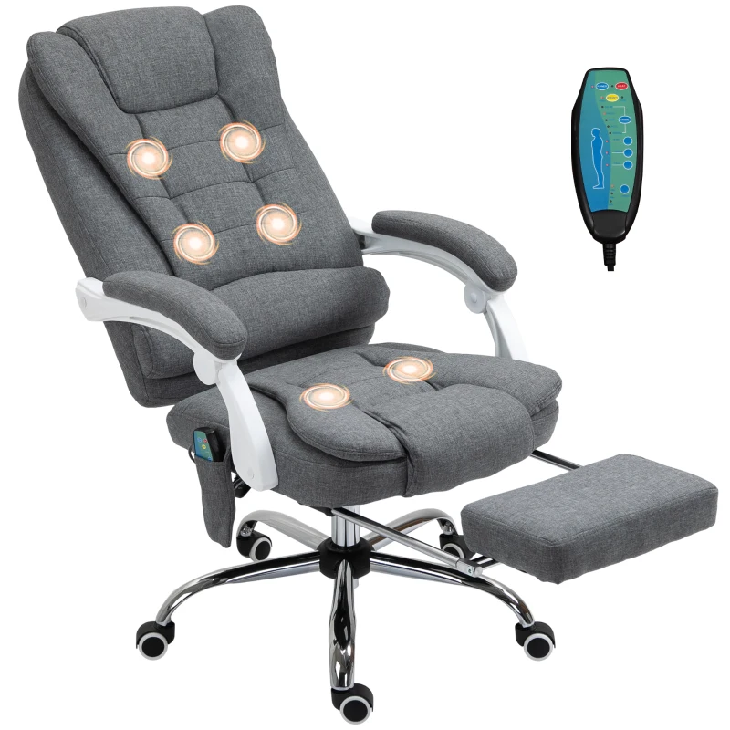 Vinsetto Heated 6 Points Vibration Massage Executive Office Chair Adjustable Swivel Ergonomic High Back Desk Chair Recliner with Footrest Grey(m-10)