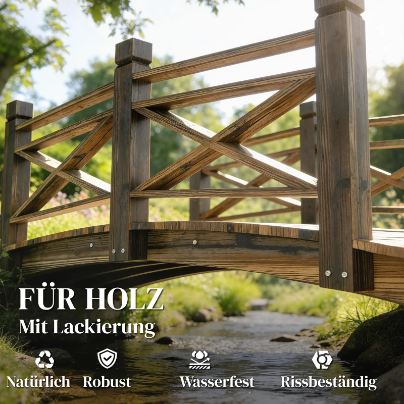 Outsunny Holzbrücke mit Geländer Gartenbrücke aus Tannenholz Teichbrücke mit Antik-Optik, begehbar 174 x 78 x 57,5 cm Verkohlt