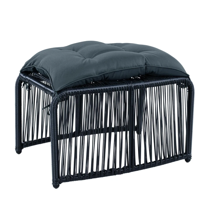 5-teiliges Outdoor Gartenmöbel-Set, Balkon-Loungeset mit 2 Stühlen, 2 Hockern und Glastisch, Schwarz+Grau