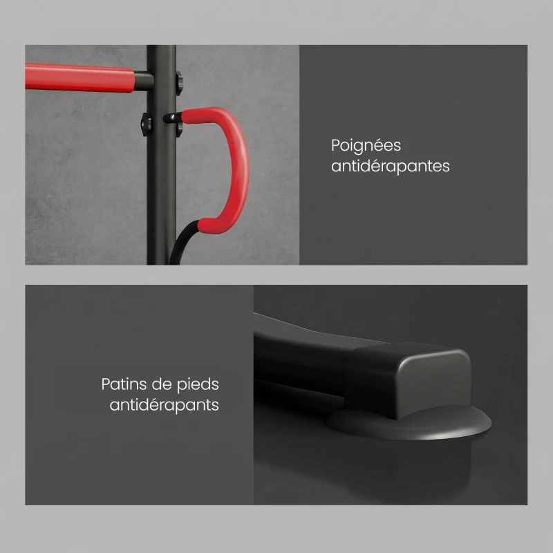 HOMCOM Station de musculation multifonctions barre de traction chaise romaine hauteur réglable acier noir rouge(m-7)