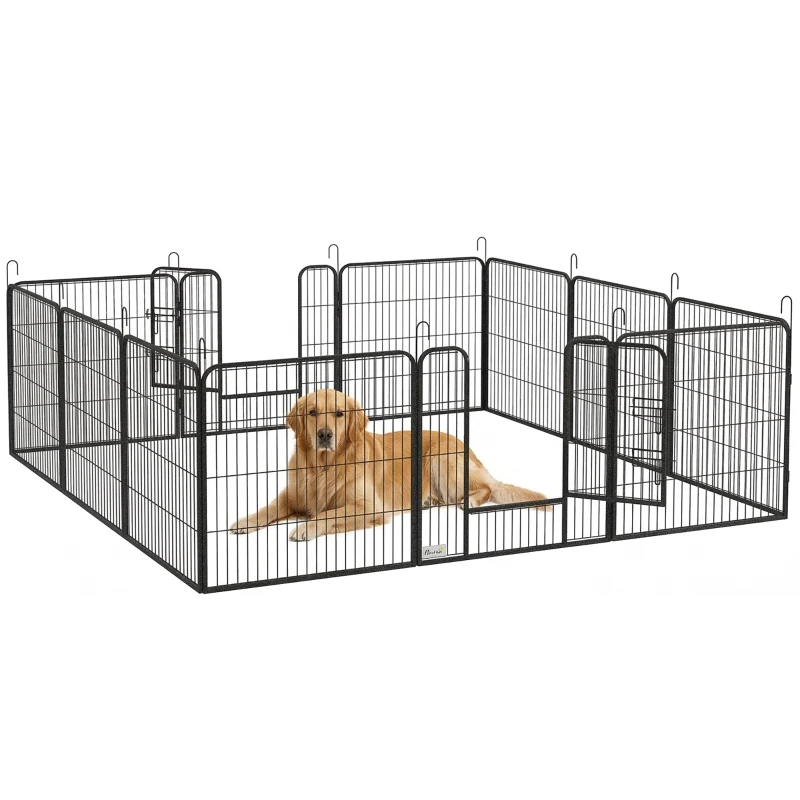 PawHut 12 Panels Heavy Duty Puppy Playpen, for Small Dogs, Indoor and Outdoor Use - Silver