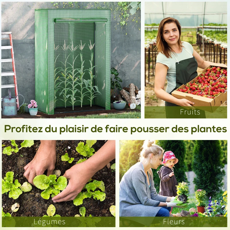 Outsunny Serre de jardin, serre de balcon, bâche renforcée PE, châssis en acier, porte zippée enroulable, pour légumes plantes fleurs en toutes saisons intérieur et extérieur, 100 x 50 x 150 cm vert