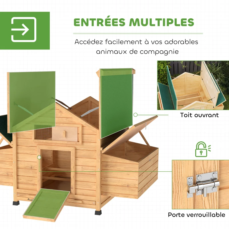 PawHut Poulailler en bois abri pour 2-4 poules toit ouvrant étanche & 2 pondoirs 150 x 100 x 96,5 cm jaune