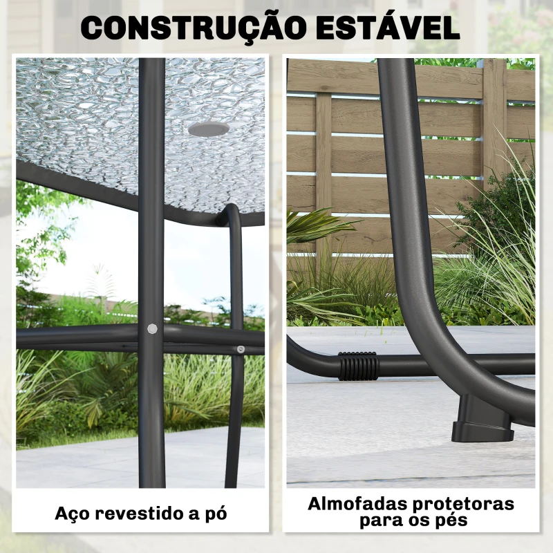 Outsunny Conjunto de Mesa e Cadeiras de Jardim de 8 Peças com Chapéu de Sol 6 Cadeiras Dobráveis e Mesa de Vidro Creme e Cinza