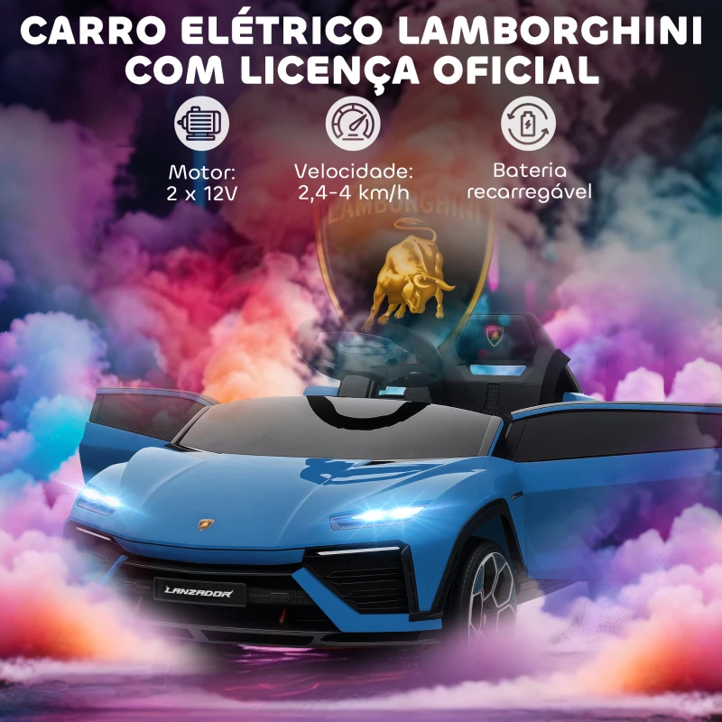 AIYAPLAY Carro Elétrico para Crianças 12V com Motor Duplo Rodas com Suspensão Faróis Música USB 101,5x49x43 cm Azul