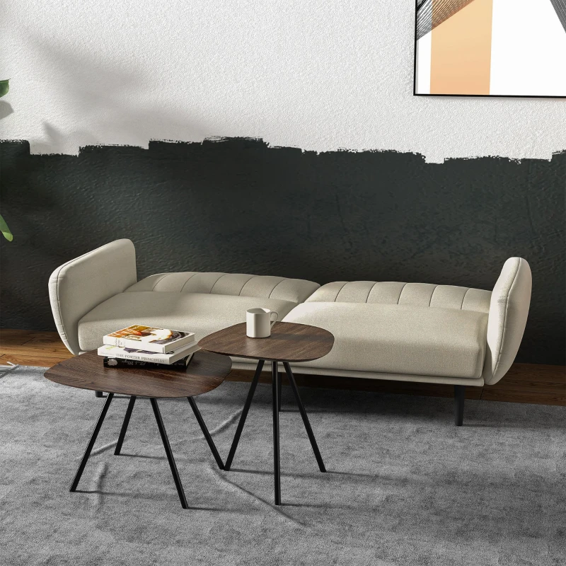 HOMCOM Canapé-lit convertible 3 places dossier inclinable 3 positions pieds bois tissu aspect lin beige