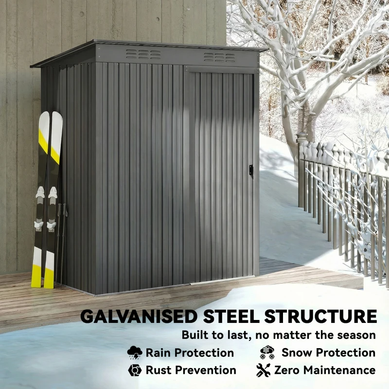 Outsunny 5 x 3.5ft Metal Garden Storage Shed with Effortless Assembly and 2 Pairs of Gloves, Waterproof Outdoor Shed, Light Grey