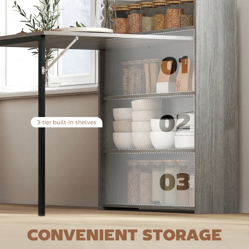 HOMCOM Kitchen Table, Folding Dining Table, with 4-Tier Shelves, Modern Drop-Leaf Table, Grey Wood Effect
