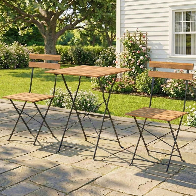 Outsunny Set bistrot 3 pezzi con tavolo quadrato e 2 sedie in legno, 55x55x71 cm, Legno Naturale