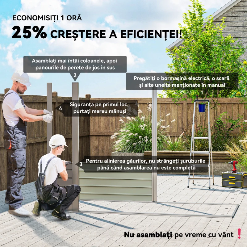 Outsunny Depozit pentru Unelte cu 2 Guri de Aerisire și Zăvor, din Oțel, 249x121x183 cm, Gri Deschis