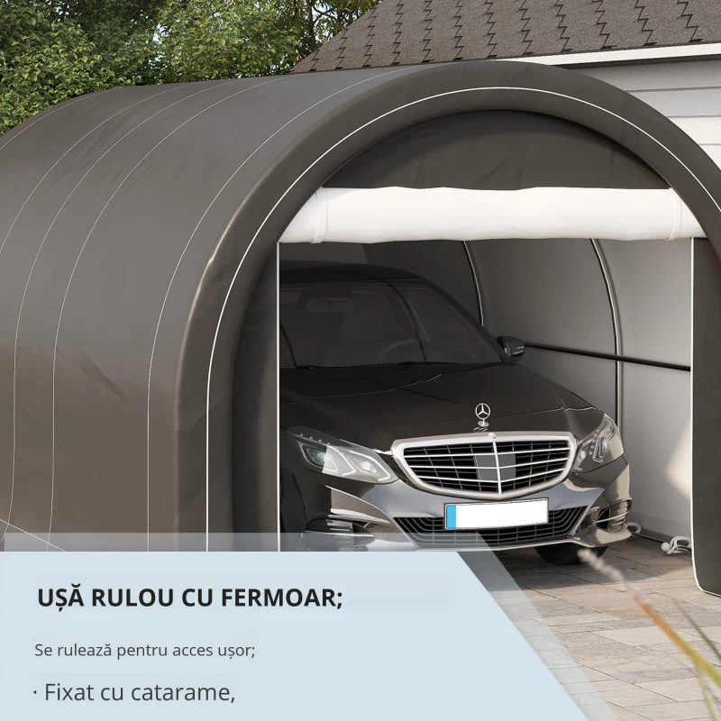Outsunny Auto‑Garaj 3×5 m – Sopron Depozitare Portabil cu Usa Mare si Copertina pe Fermoar