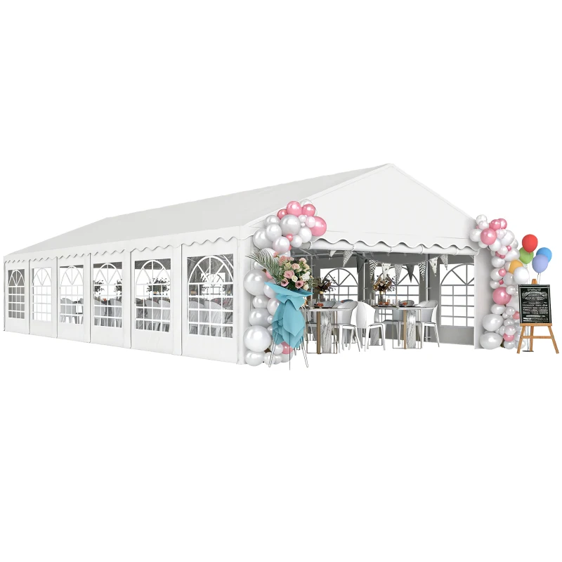 Outsunny Carpa para Fiesta 12x6 m con 12 Paredes Laterales Desmontables y 12 Ventanas Impermeable Protección UV 30+ Blanco