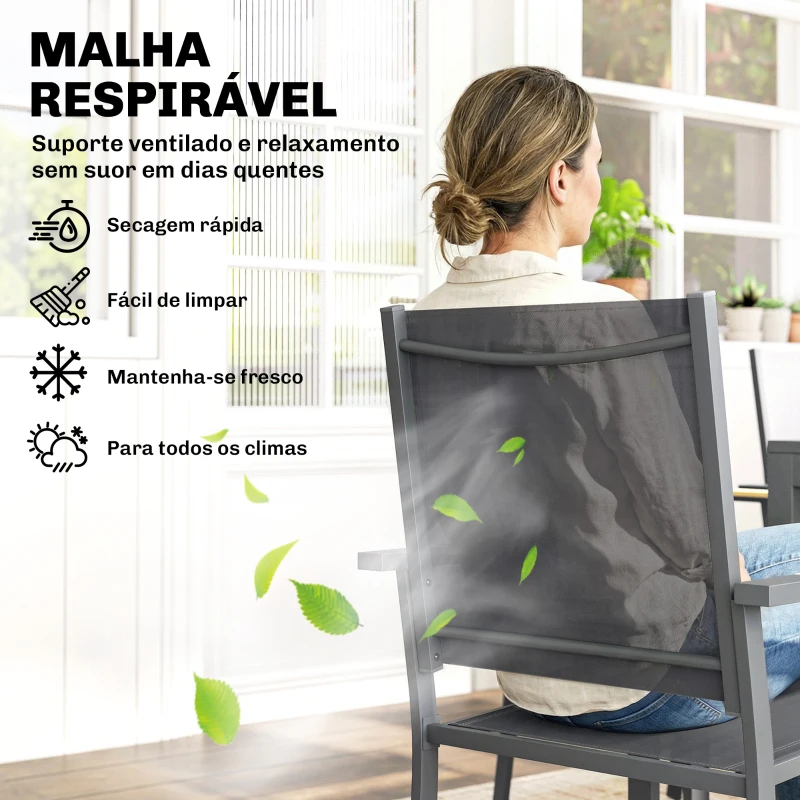 Outsunny Conjunto de Mesa e Cadeiras de Jardim de 7 Peças Móveis de Jardim para Exterior com Mesa de Plástico PSPC 6 Cadeiras Empilháveis Cinza Escuro