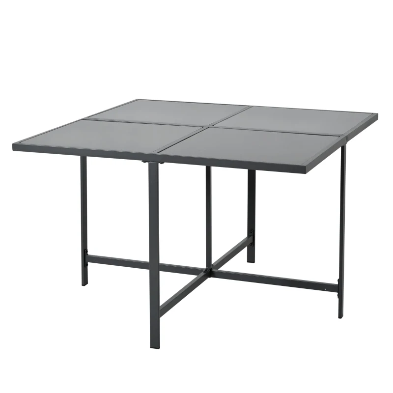 7-teiliges Garten-Essset für 6 Personen, Tisch aus gehärtetem Glas, 4 geflochtene Sessel und 2 Fußhocker, Schwarz+Weiß