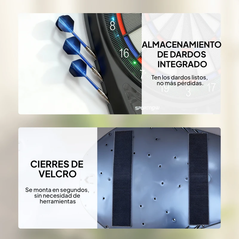 SPORTNOW Diana Electrónica con 6 Dardos y 24 Puntas Blandas Pantalla LED 34 Juegos y 2235 Programas 60,5x45,5x3,6 cm Multicolor