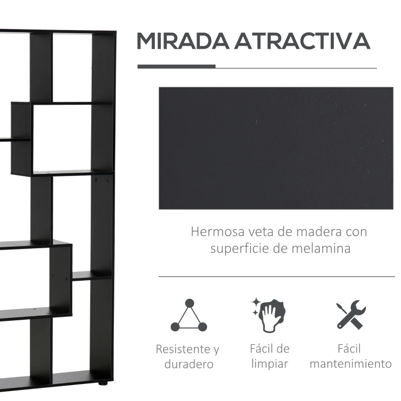 HOMCOM Estantería Moderna Biblioteca Estrecha con 8 Estantes Librería para Salón Dormitorio Estudio 70x24x178 cm Negro