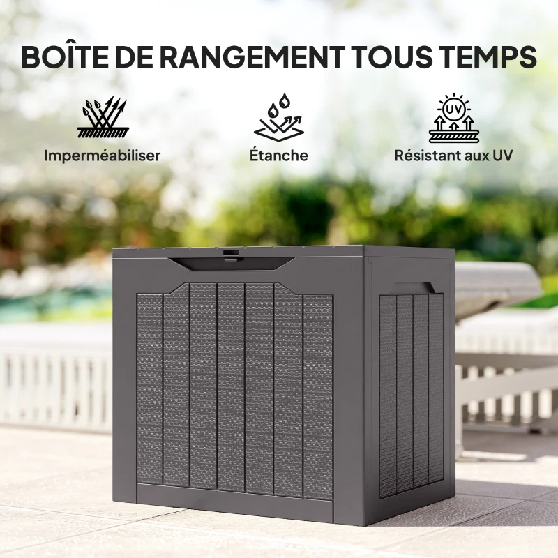 Outsunny Coffre de rangement extérieur 93L avec poignées encastrées, malle de rangement extérieur étanche 56 x 41 x 50 cm, marron