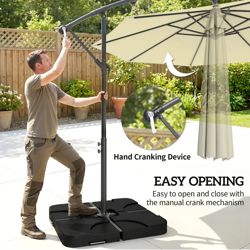 Outsunny 3m Overhanging Parasol, with Base, Weights and Cover - Sand brown