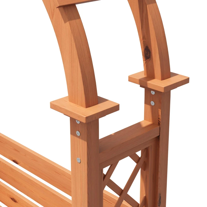 Banco-pérgola con maceteros y enrejado curvado, función triple: banco, macetero y soporte para trepadoras, 160x30,5x160 cm, Color natural