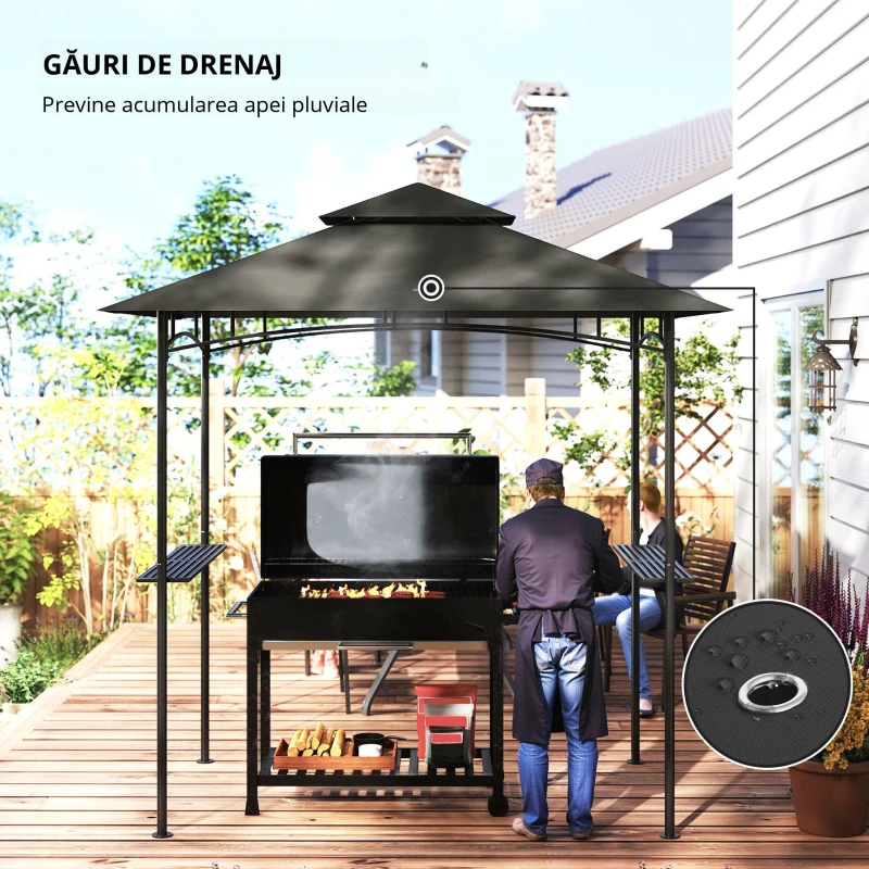 Outsunny Pavilion de grătar cu LED 240 x 150 x 258 cm rezistent la apă, ignifug, pavilion de grătar cu acoperiș dublu