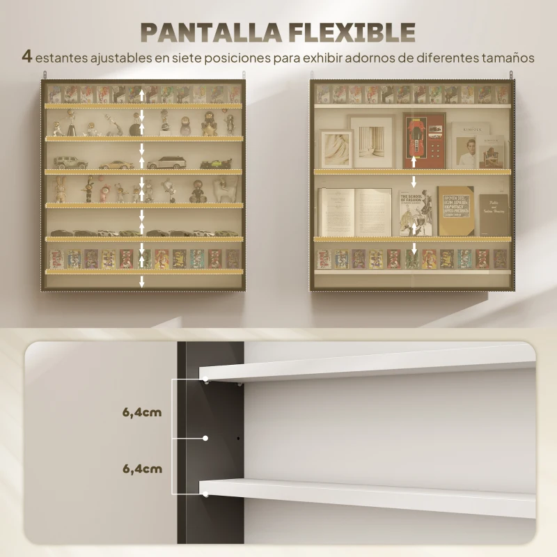 HOMCOM Vitrina de Pared de Madera con Estantes Ajustables y 2 Puertas Correderas de Cristal 80x9,5x83 cm Negro