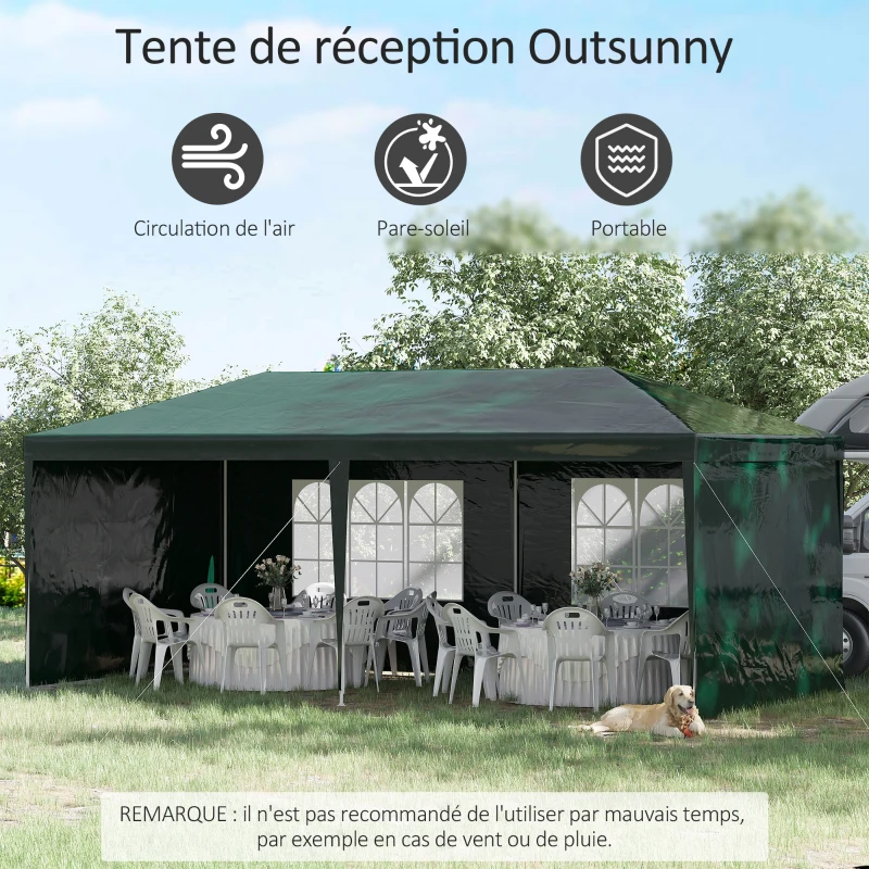Outsunny Tonnelle de jardin, tente de réception avec Fenêtres et parois latérales amovibles, pour fêtes et mariages, 6 x 3 m Vert