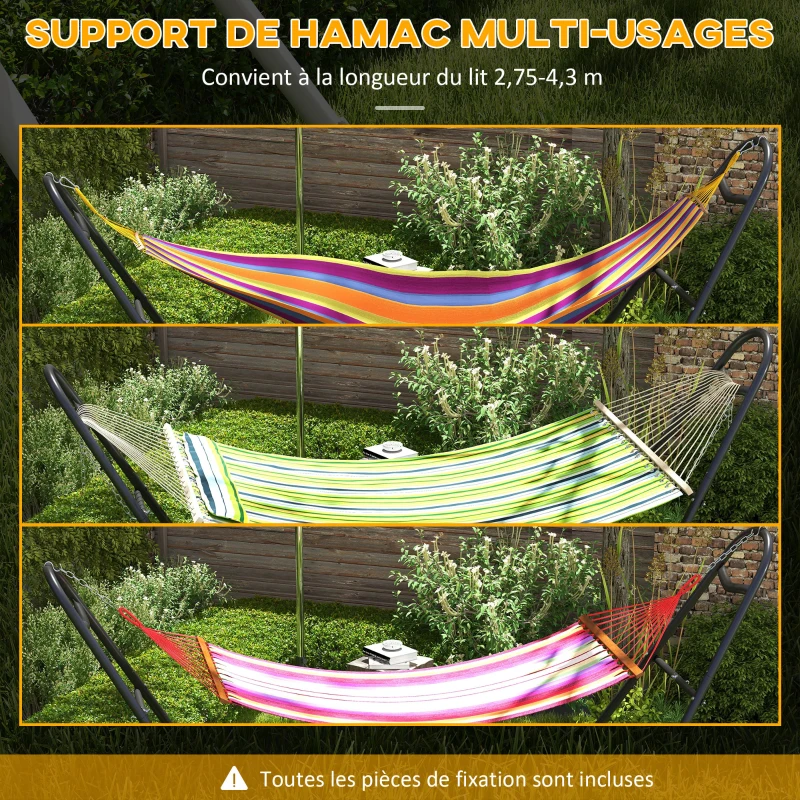 Outsunny Support de Hamac pour 2 Personnes, Cadre de Hamac en Métal Portable et Réglable, pour Hamacs de 2,75 à 4,3m, Noir