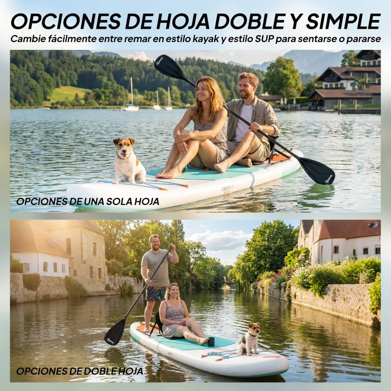 Outsunny Tabla Paddle Surf Hinchable SUP Extra Largo de 335 cm con Asiento Remo Convertible Aletas Bomba y Mochila Carga 180 kg