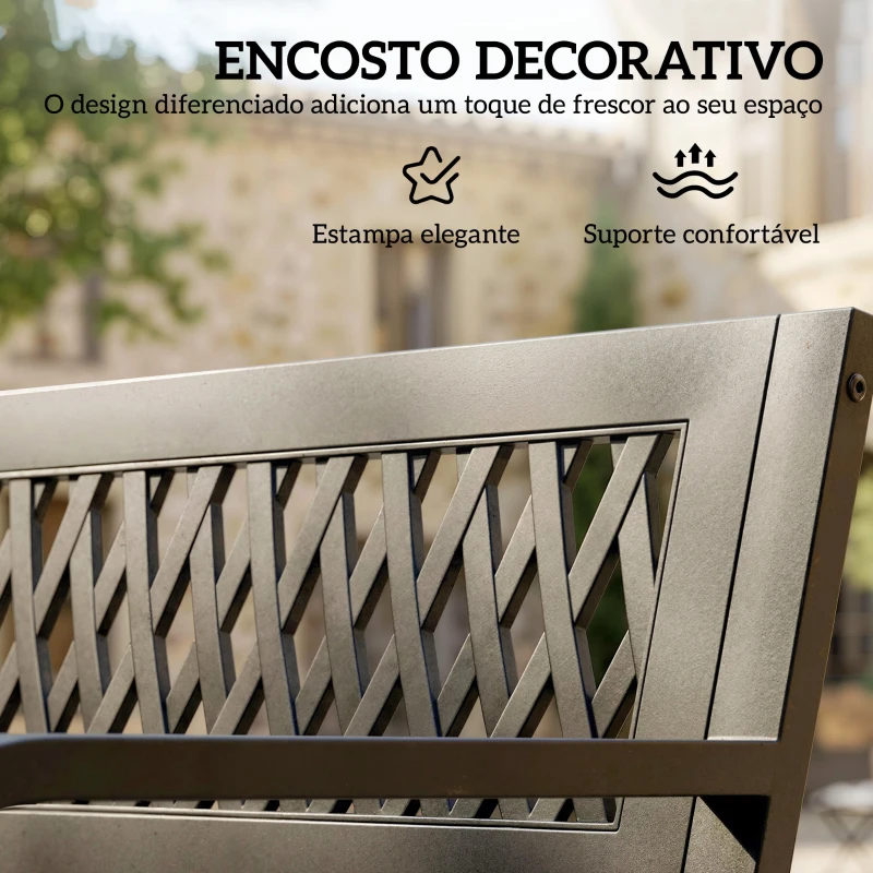 Outsunny Banco de Jardim Exterior de 2 Lugares com Assento Ripado, Apoios de Braço e Estrutura de Aço 119x50x75 cm Preto