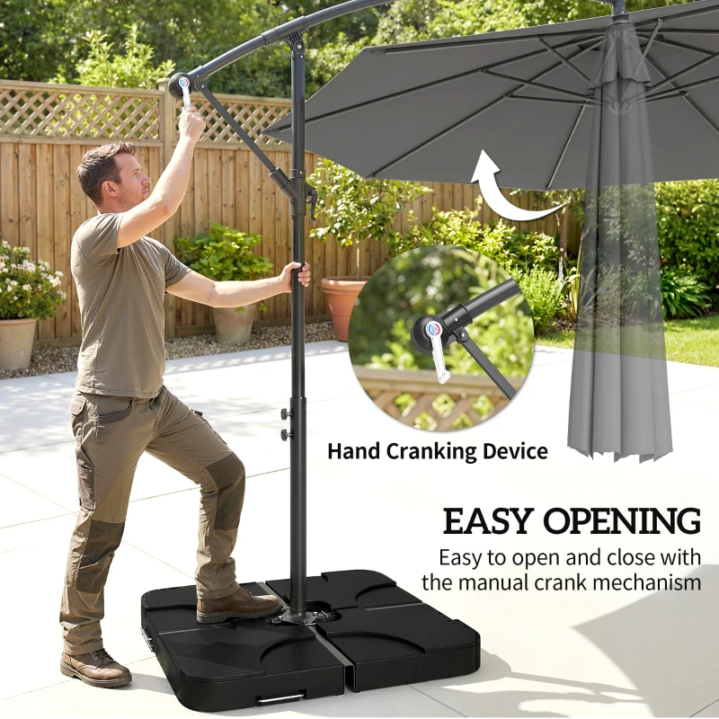 Outsunny 3m Overhanging Parasol, with Base, Weights and Cover - Dark Grey