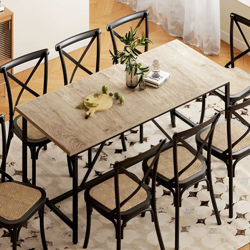 HOMCOM Masă dreptunghiulară de dining pentru 6-8 persoane masă de bucătărie stil industrial 180 x 80 x 75,5 cm efect lemn natural
