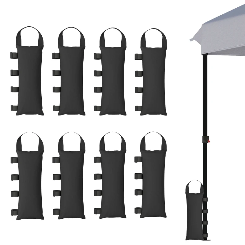Outsunny 8 Pack Gazebo Sand Weights Bags, 40 kg 600D Heavy Duty Sand Bags Sandbags for Canopy Tent Legs, Without Sand, Black
