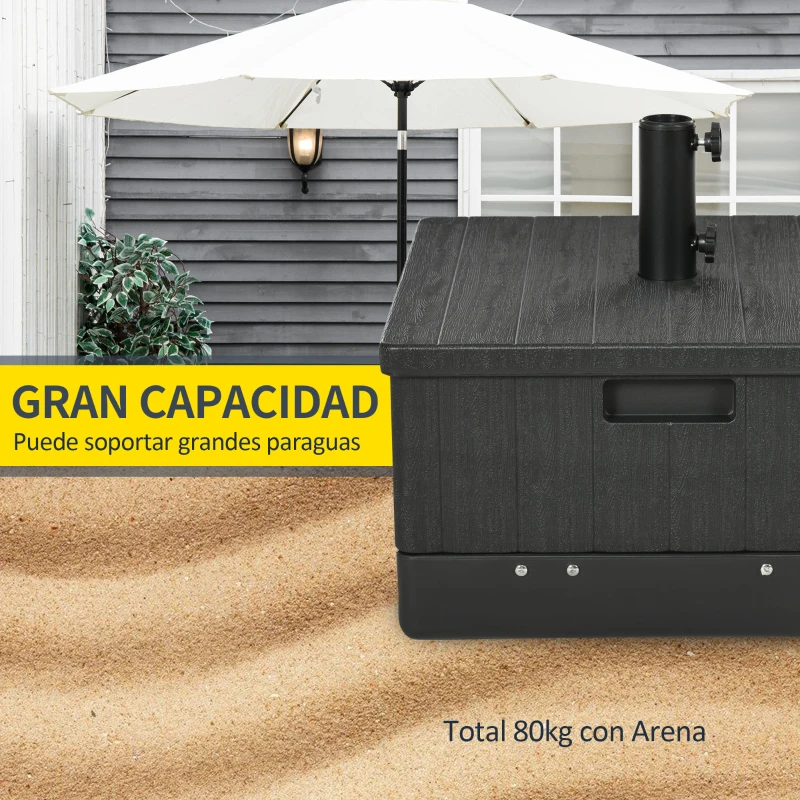 Outsunny Base para Sombrilla Exterior 3 en 1 Mesa Auxiliar Macetero con Drenaje Soporte de Parasol Rellenable Arena 80 kg Negro