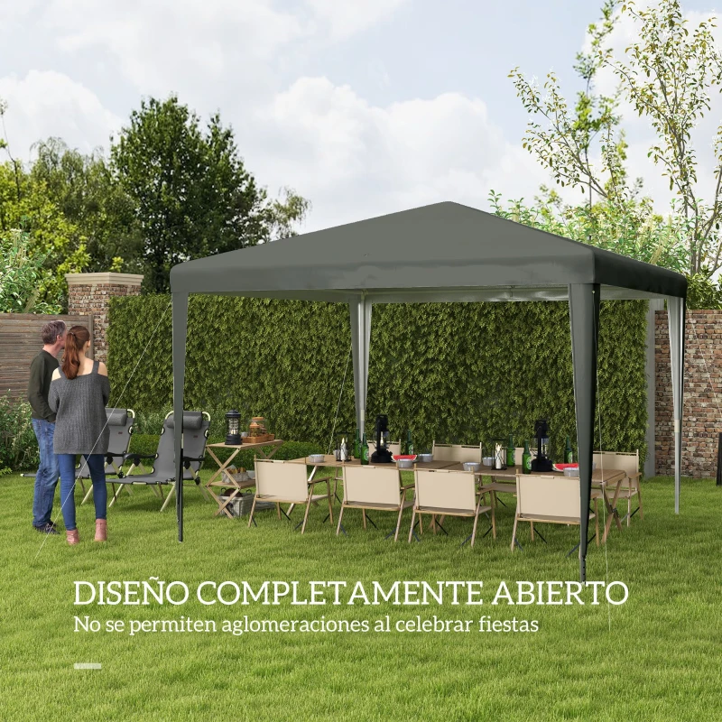 Outsunny Carpa Desmontable de Jardín 3x3 m Gazebo Cenador para Exteriores con 4 Orificios de Drenaje y Tubo de Acero Gris