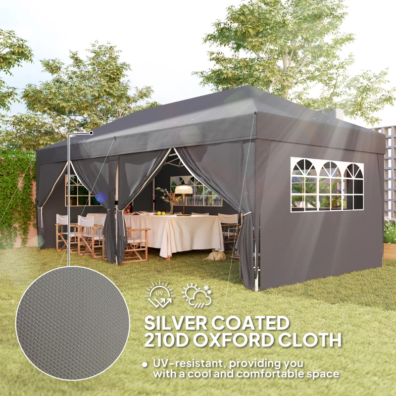 Outsunny Pawilon ok. 6x3m Stabilny Zimoodporny Pop-up Składany Pawilon z Oknami, Drzwiami na Zamek, Ściankami, Ochroną UV