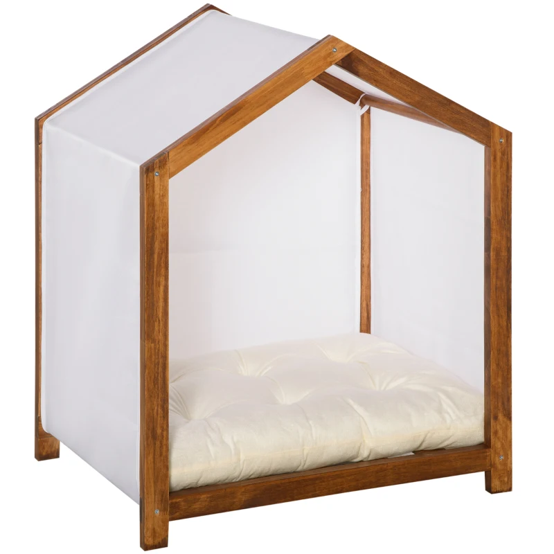 PawHut Niche d'intérieur pour chien en bois et tissu style cabane scandinave avec coussin moelleux