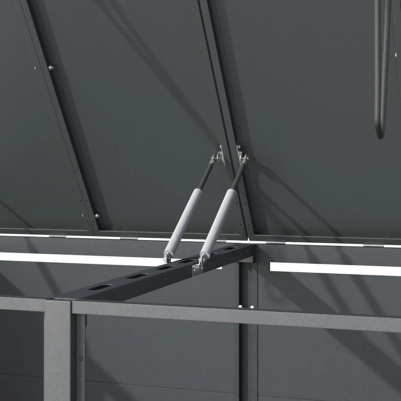 Mülltonnenbox mit hydraulisch gestütztem Klappdeckel, 4 separate Fächer, für Außenbereich, 264x80x118.5 cm, Grau+Naturfarbe