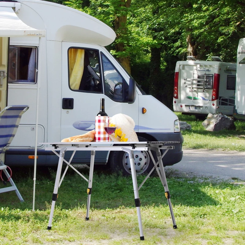 Outsunny Table pliante en aluminium table de camping table de jardin 4 personnes hauteur réglable + sac de transport