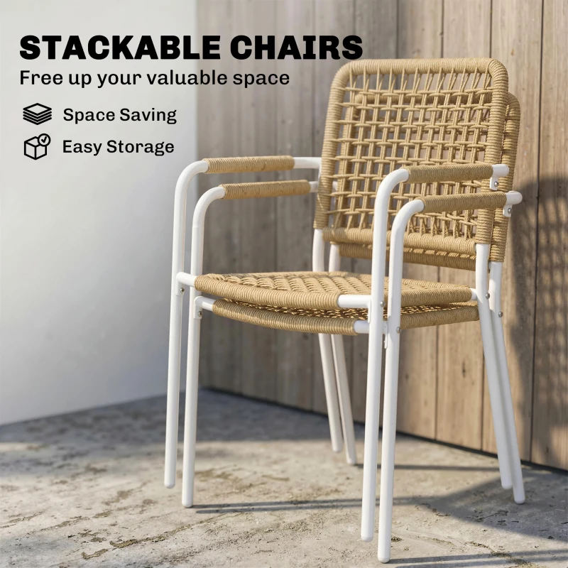 Outsunny Rattan Garden Chairs Set of 2, Stackable Patio Dining Chairs, Outdoor Conversation Set with Metal Frame for Backyard