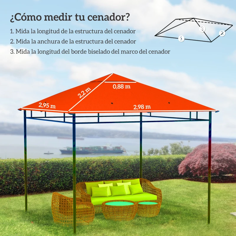 Outsunny Techo de Repuesto para Cenador, 3x3 m, Cubierta de Repuesto con 8 Orificios de Drenaje, Ventilación y Protección UV, SOLO Toldo de Recambio para Pabellón Gazebo, Naranja